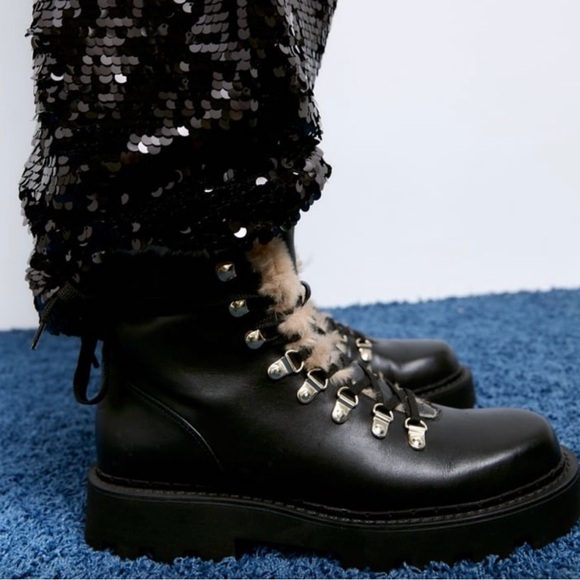ZARA LEATHER LACE UP FAUX FUR LINED MOUNTAIN ANKLE BOOTS - Picture 6 of 7